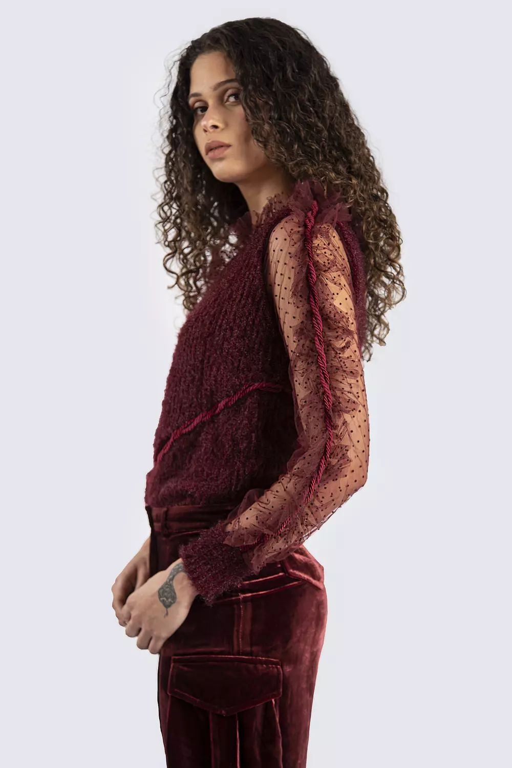 One Shoulder Burgundy Top  hover image