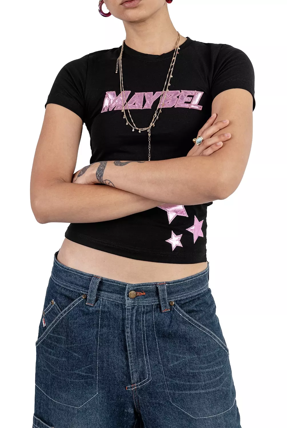 Maybel statment Mettalic pink baby tee 1