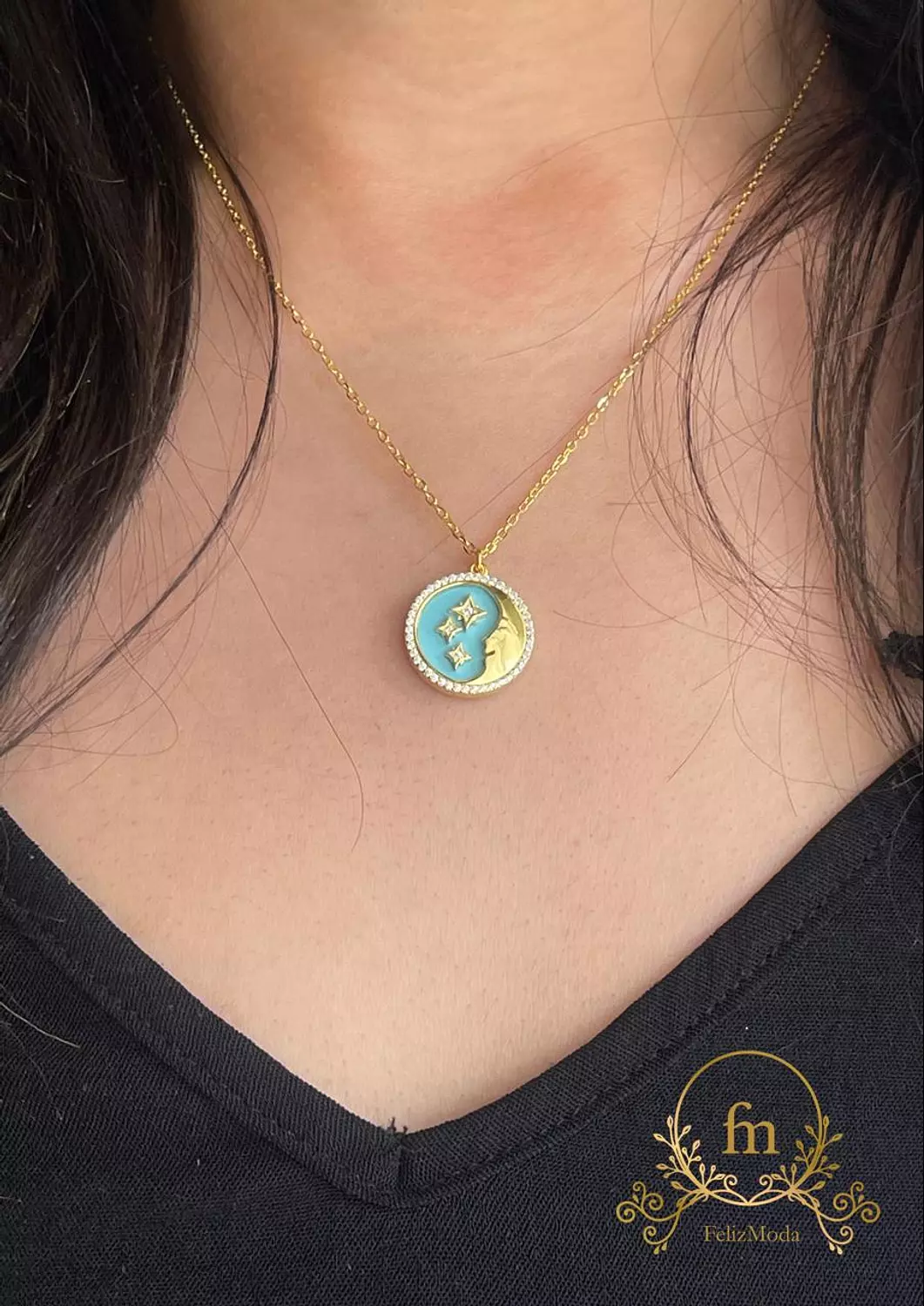 Moon and stars Fayrouz silver necklace gold plated image