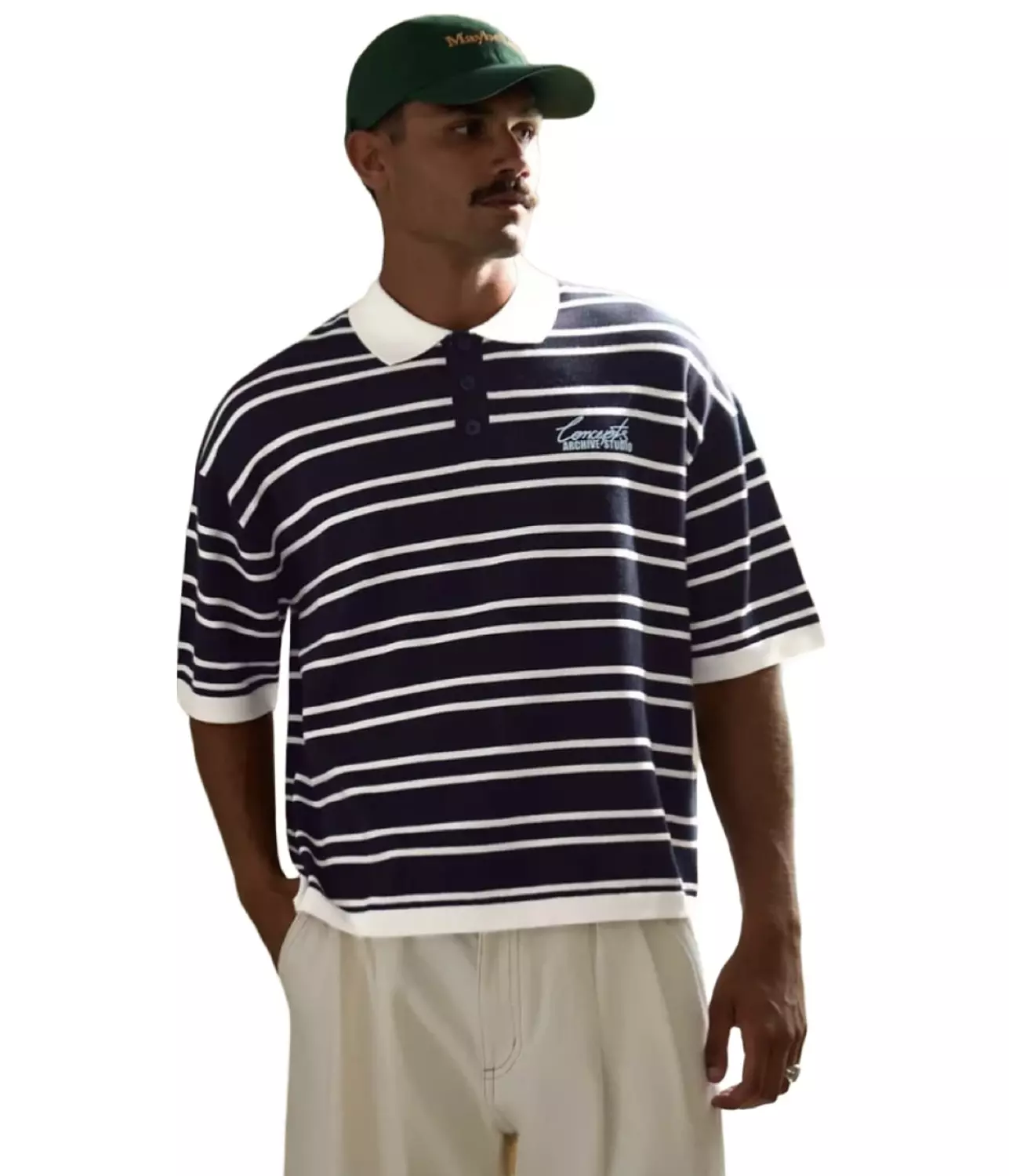 BERSHKA STRIPED GRAPHIC POLO SHIRT image