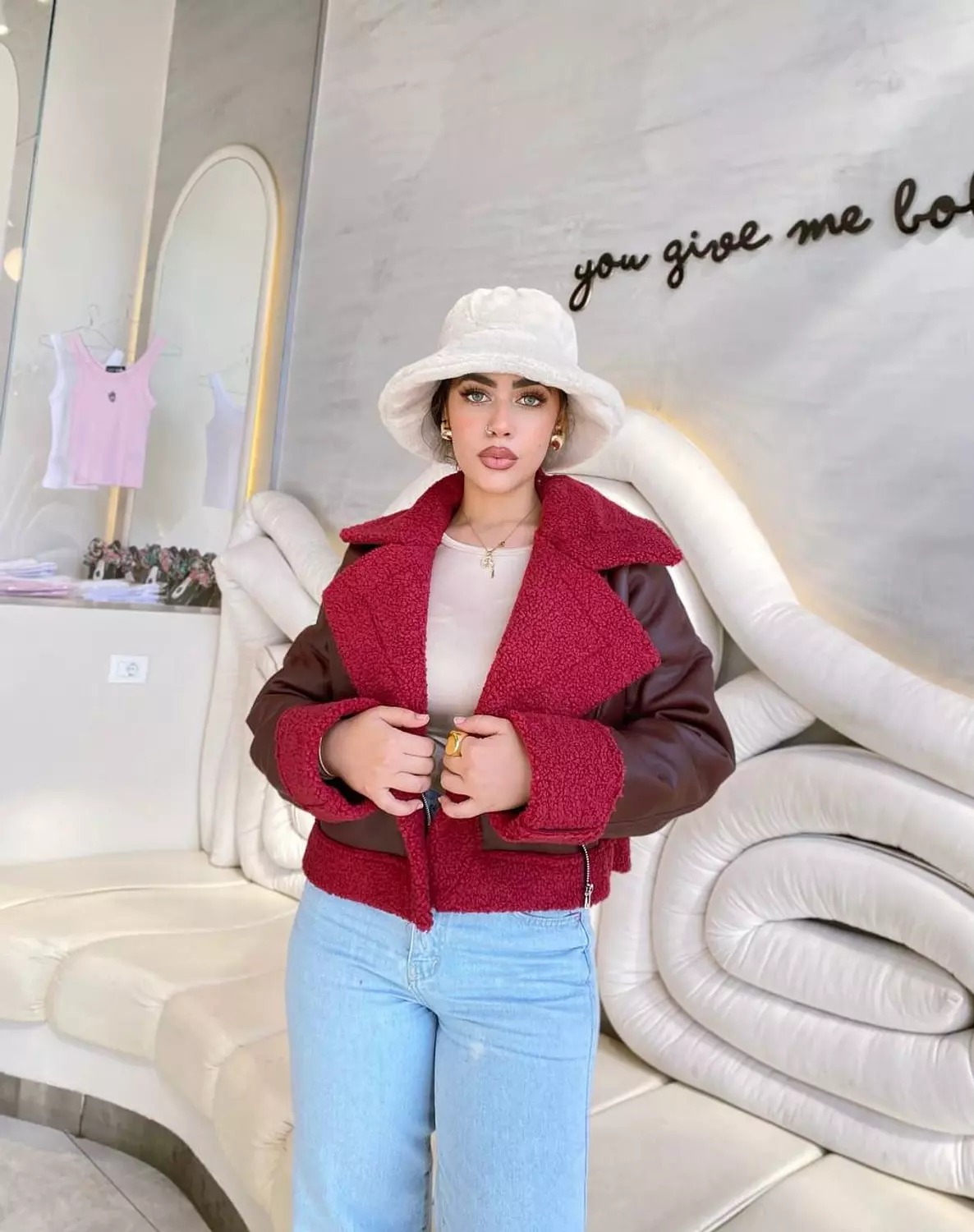 Maroon Leather & Fur Jacket image