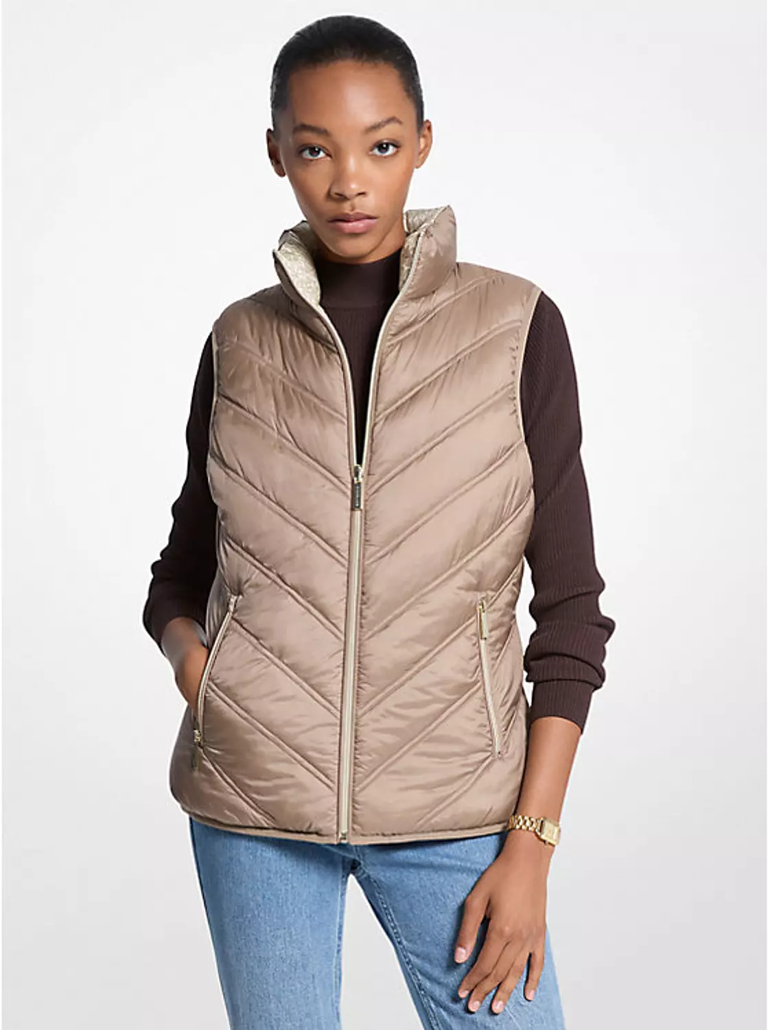  Chevron Quilted Logo Print and Nylon Packable Vest 7