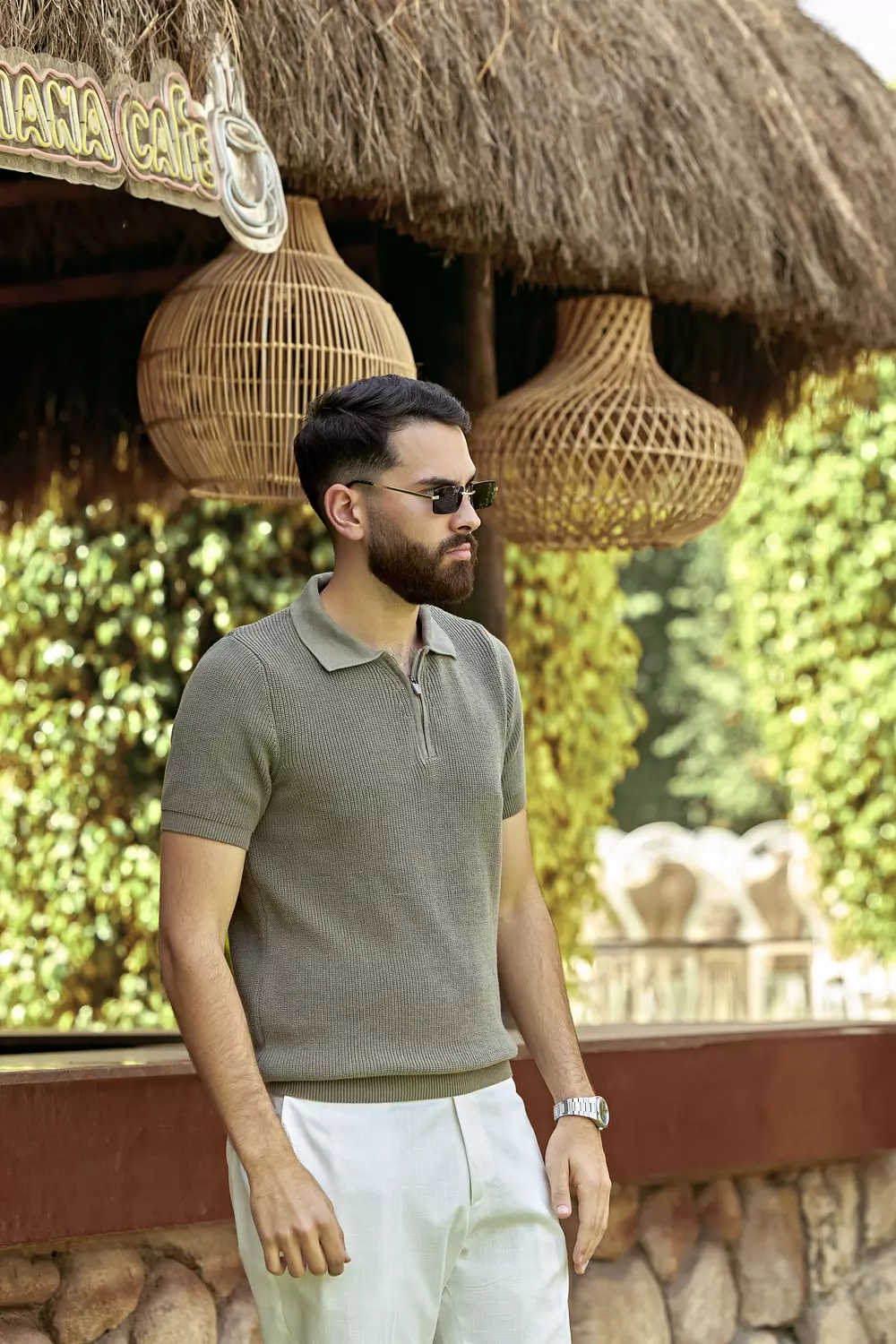 Men’s Textured Olive Polo Shirt 4