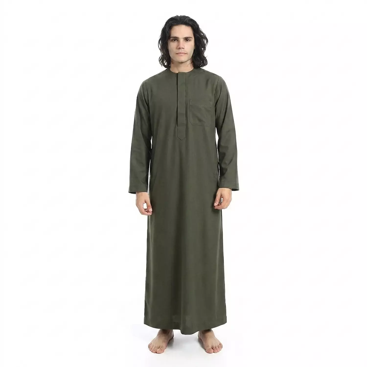 جلابيه رجالي كم طويل - قطن - 2590 - رمادي زيتوني image