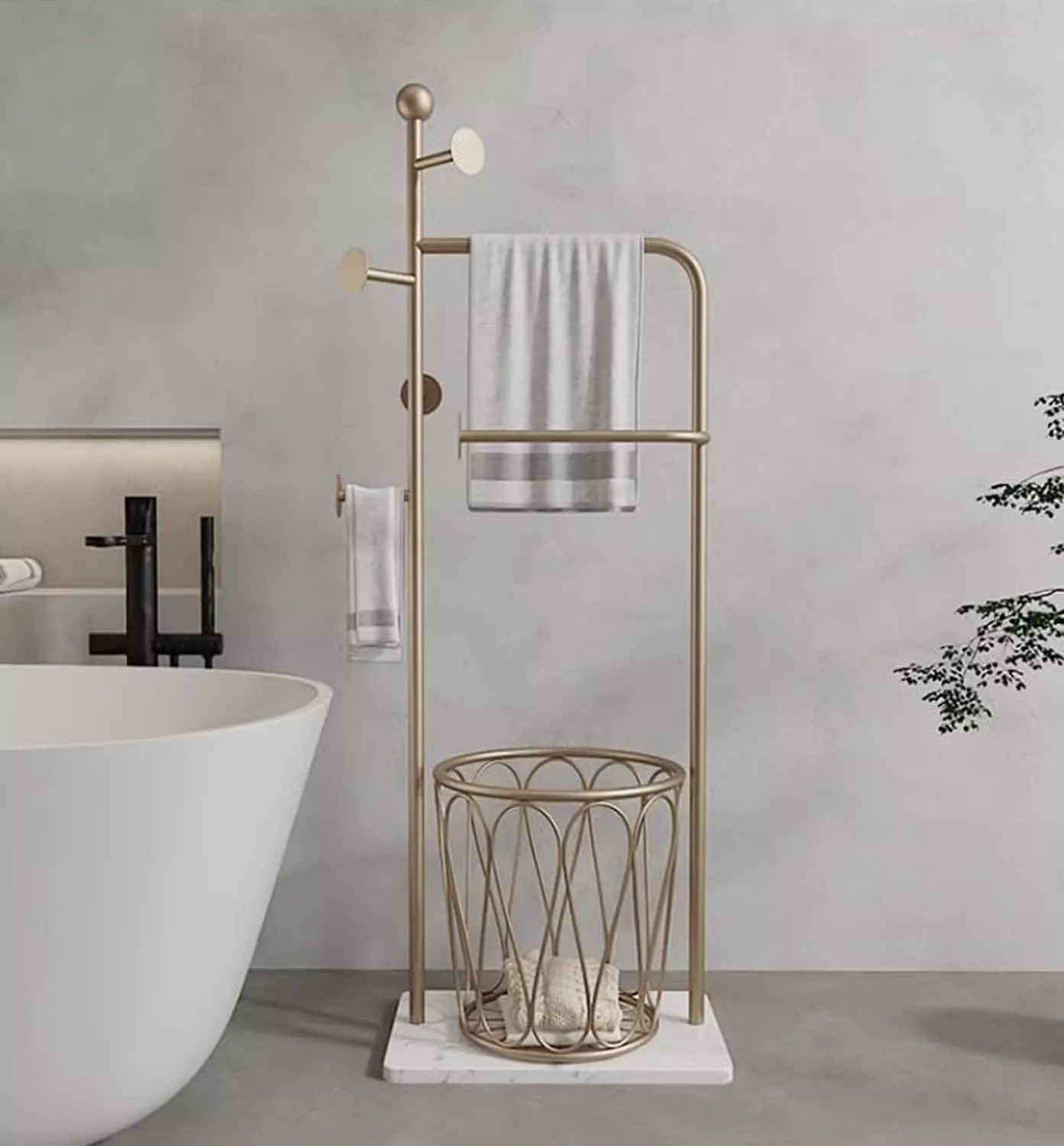 Bathroom towel organizer with clothes basket  image