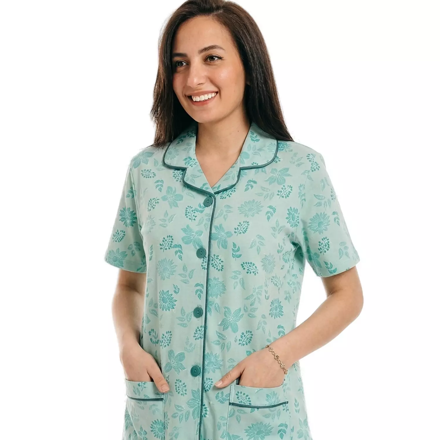  بيجاما حريمي كلاسيك مطبوع ورق شجر - 2525 - اخضر فاتح hover image