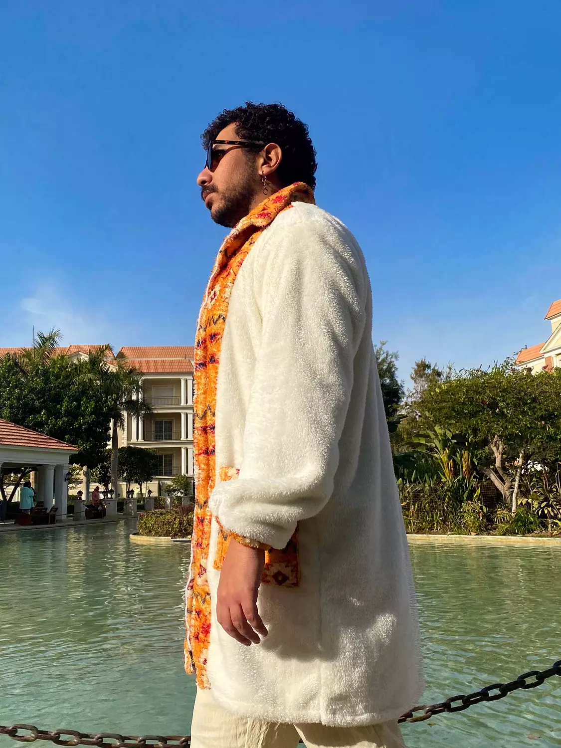 Ethnic White & Orange Unisex Fur Jacket 1