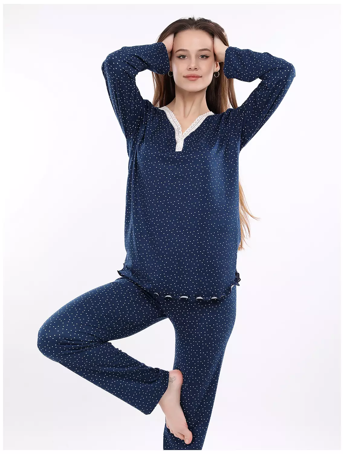 A109 Midnight Dots Long Sleeved Pajama Set  6