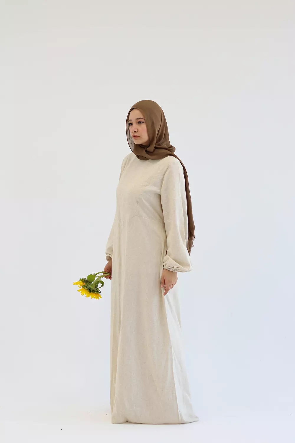 Beige Pure Linen Dress  2