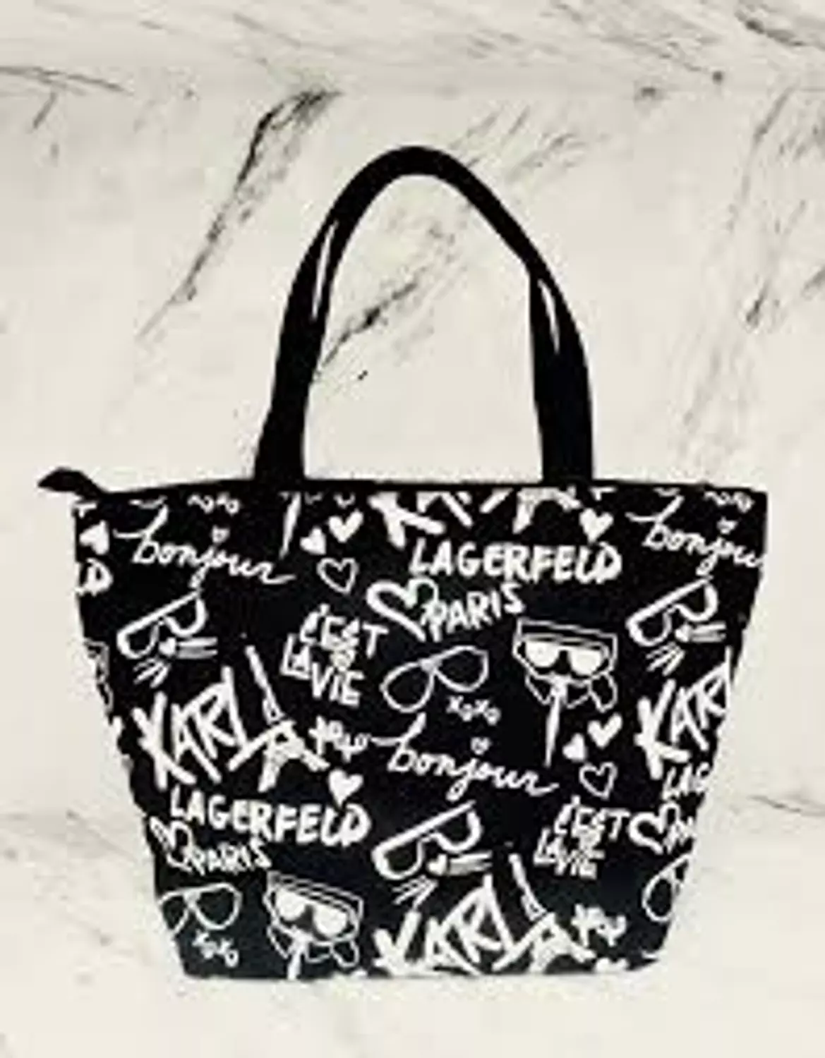 Karl Lagerfeld Paris All-Over Graffiti Tote – Black & White image