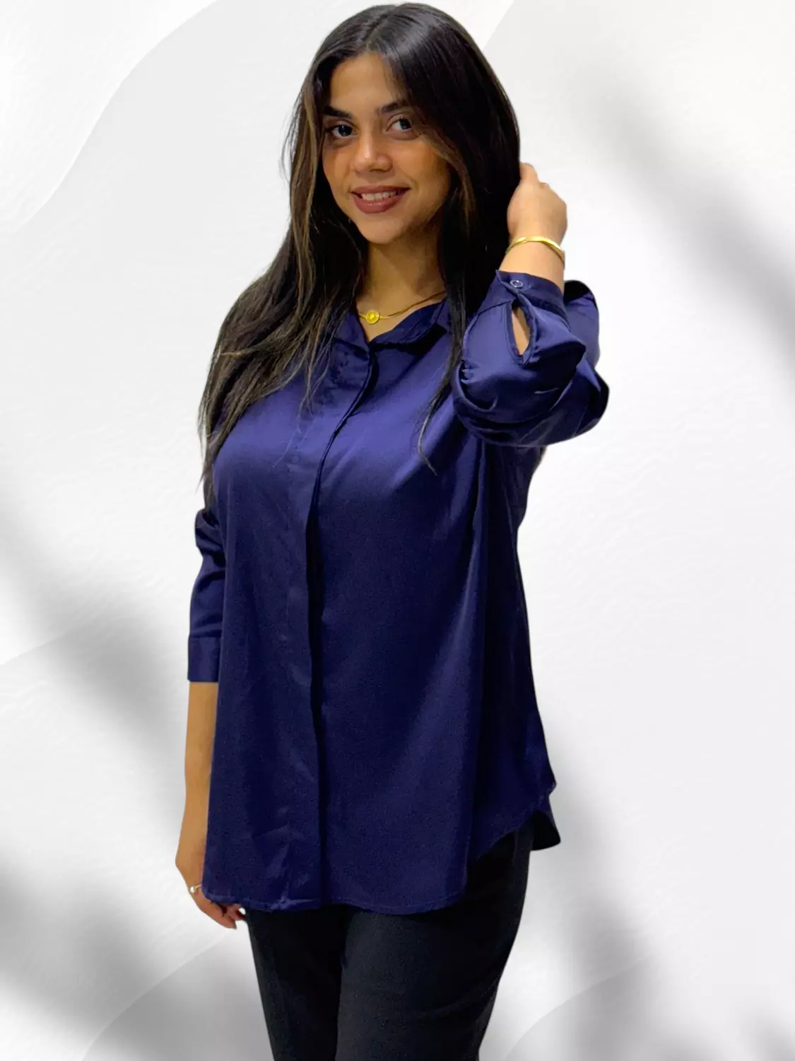 Fashion Satin Shirt- Dark Blue 1
