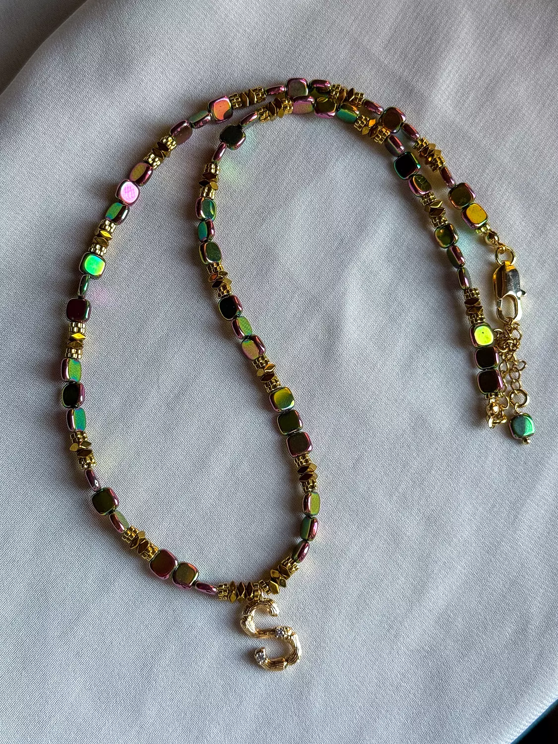 Hematite Letter Necklace " Green Shades " ( By Order ) image