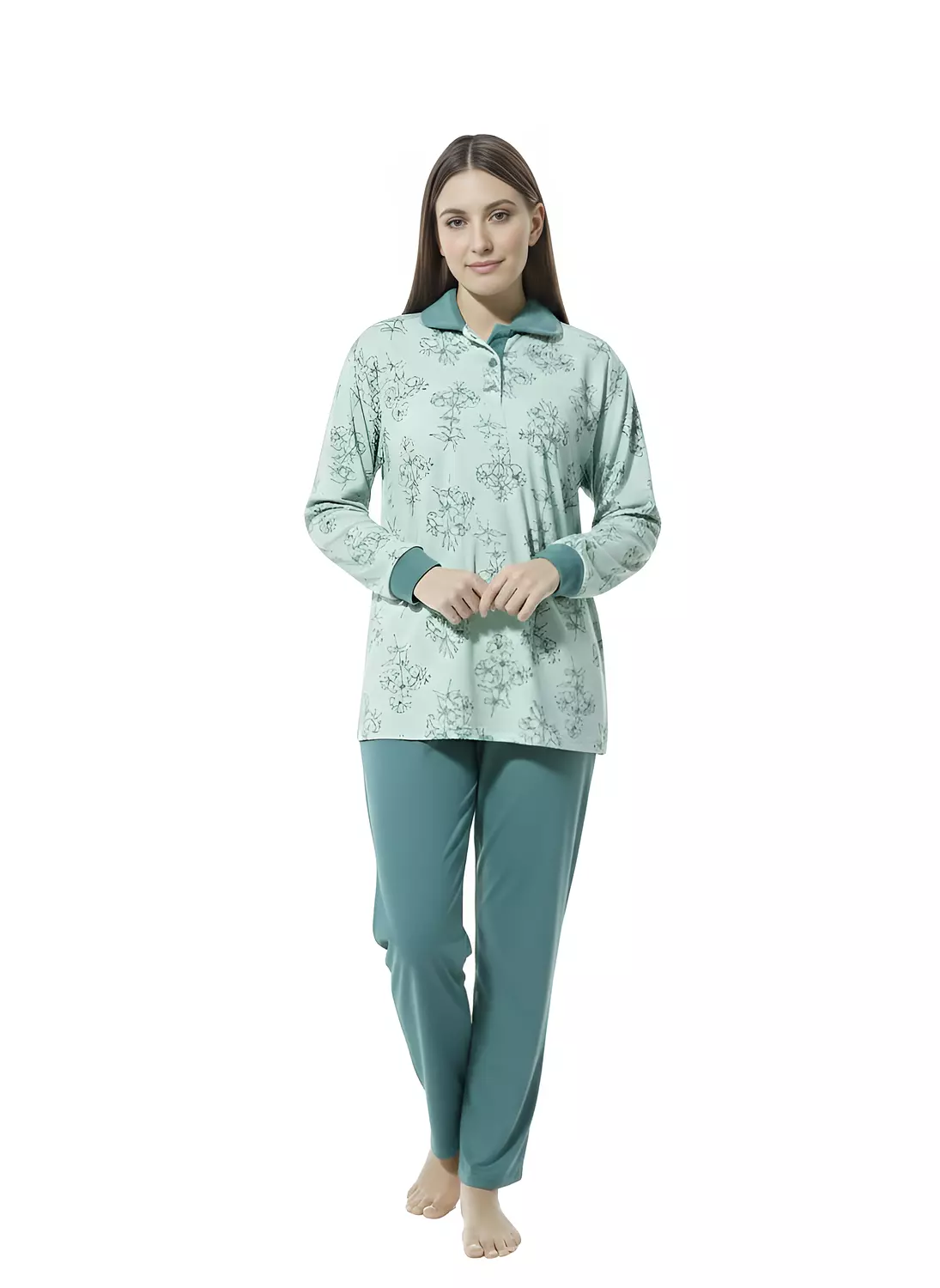 Shorto Women Collar Fleece PJ -Collar - Mint - 2641  image