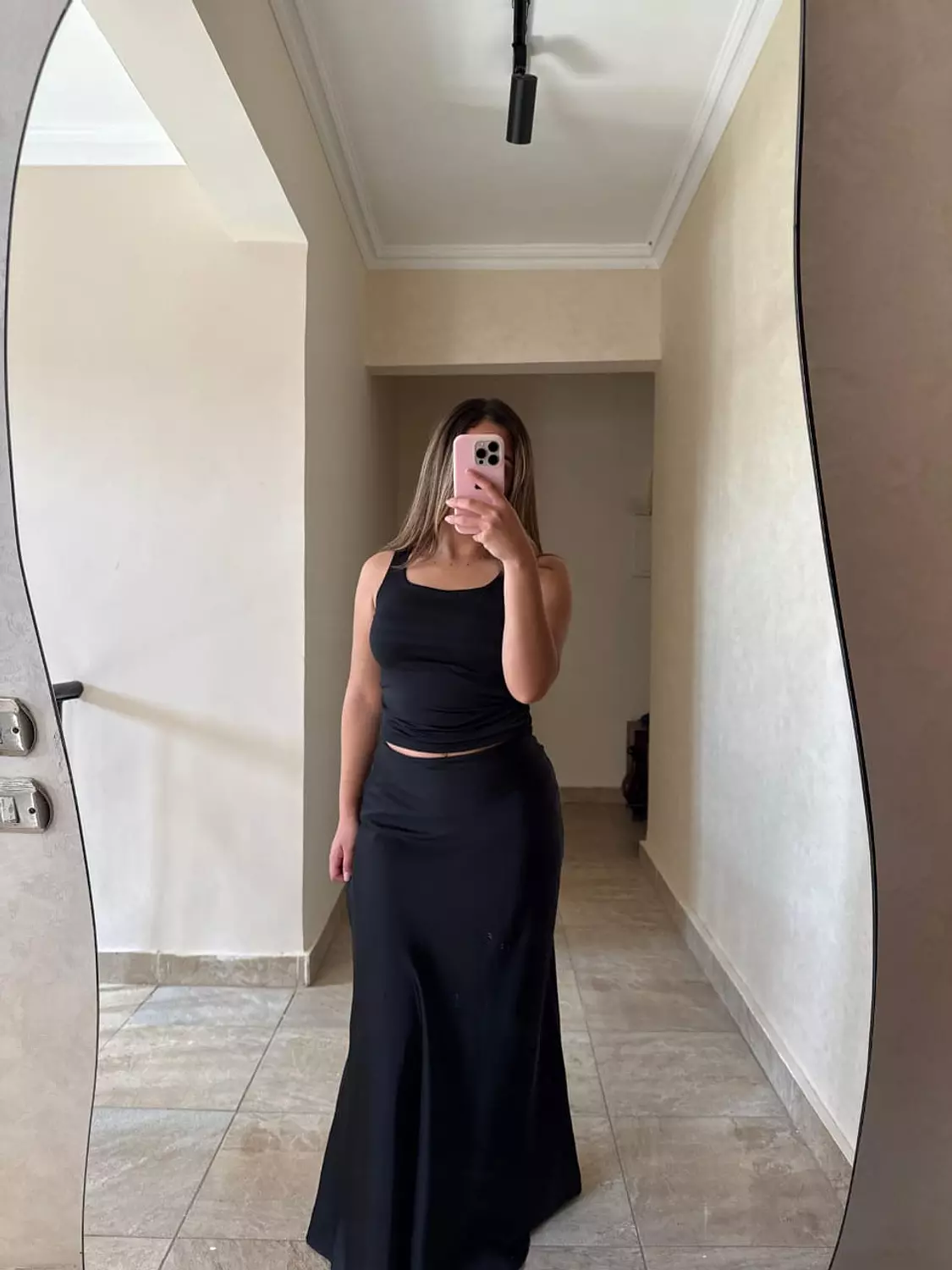 Long Satin Skirt Black hover image
