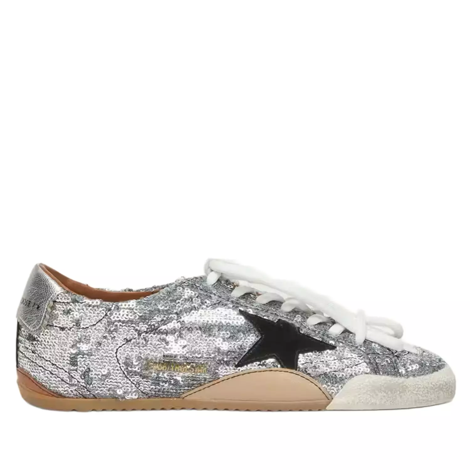 Golden Goose True-Star Sneakers in Silver Sequin with Black Star image