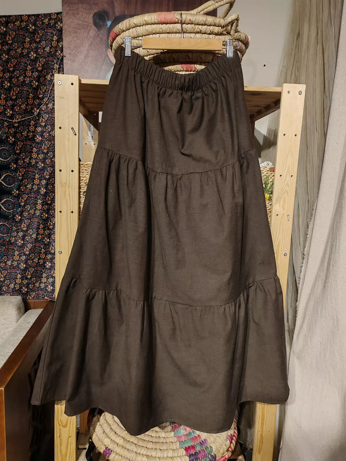 Boho Brown gabardin tiered skirt 6