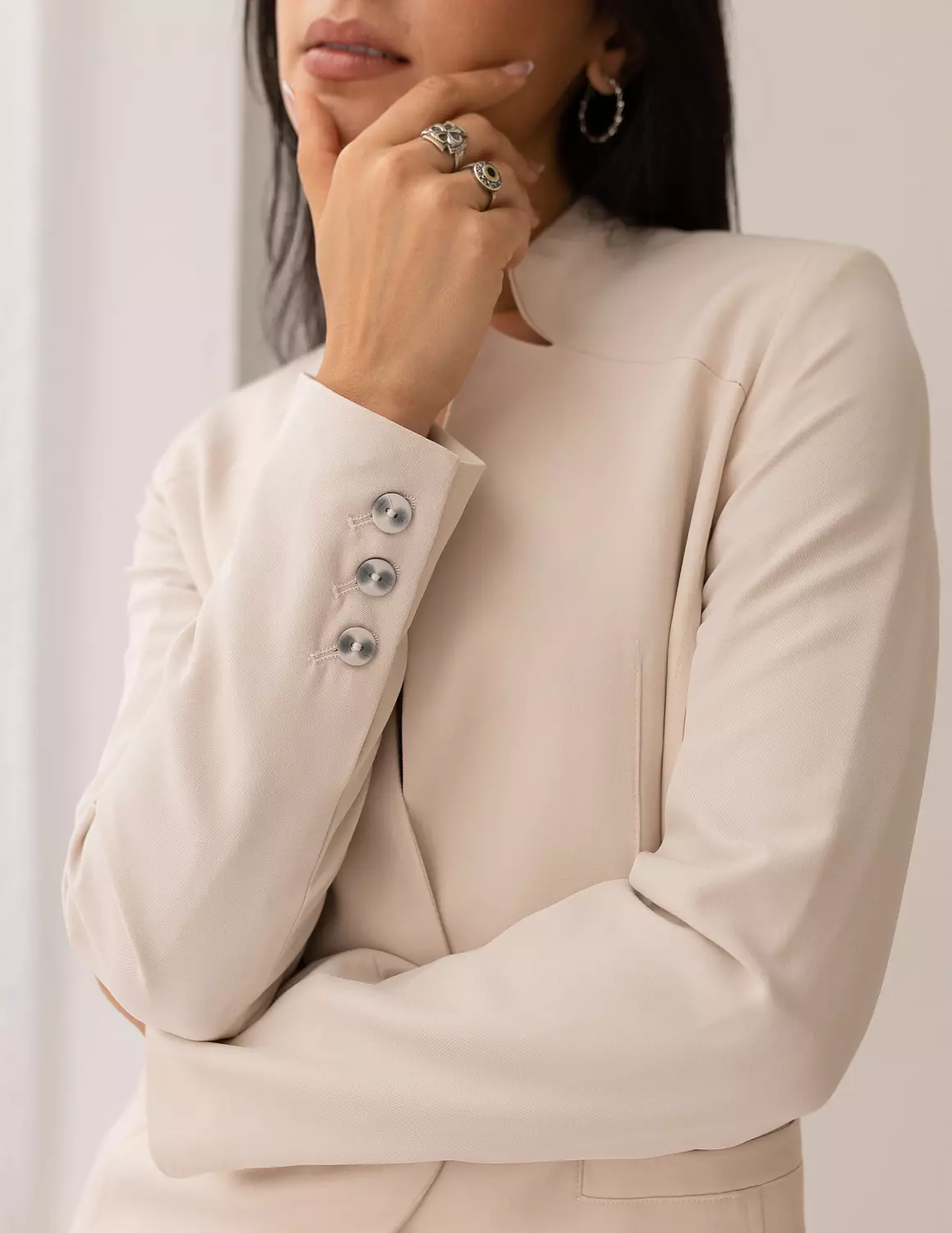 Soft Cream collarless blazer 3