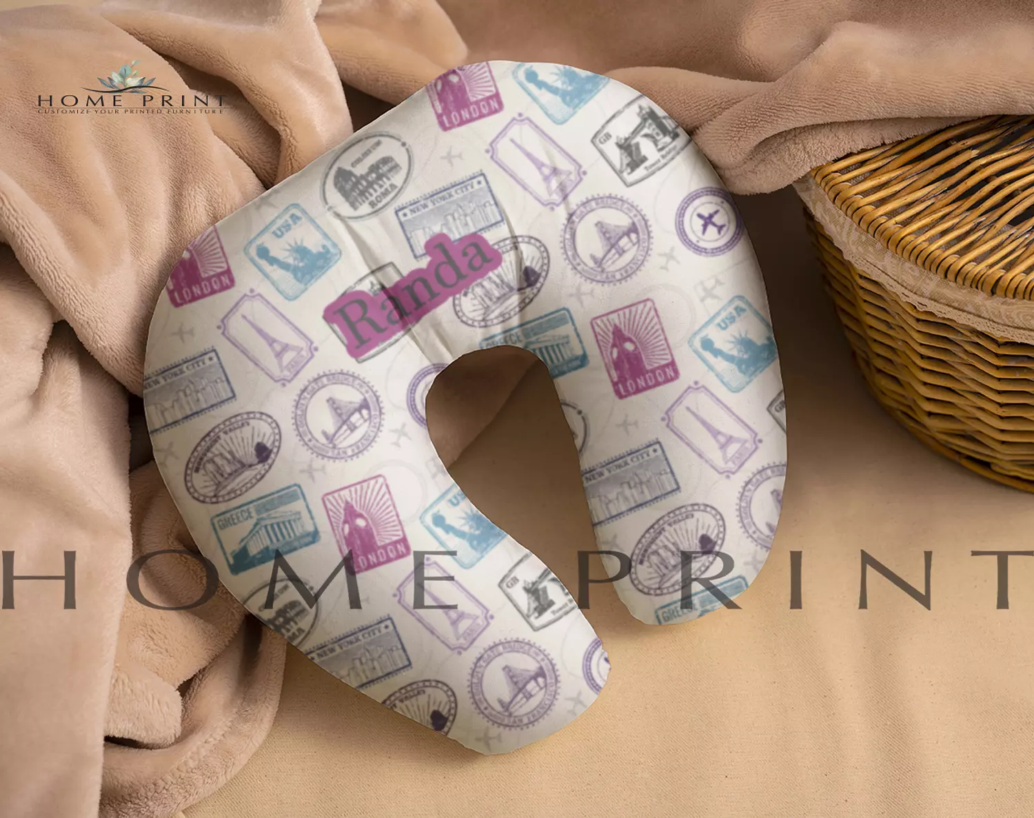 Velvet Neck Pillow -  Multi Colors - Stamps  image