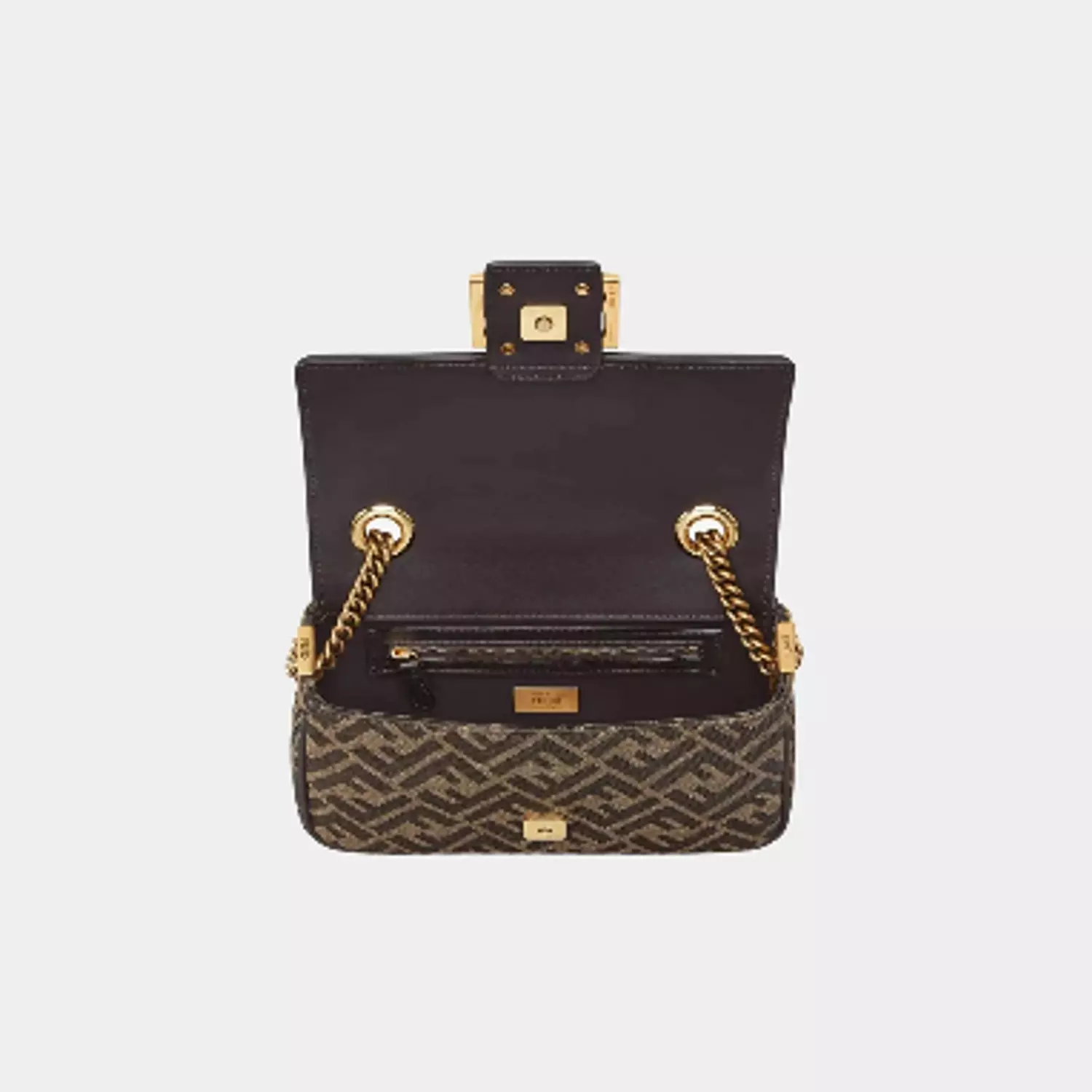 Baguette Chain Midi Brown FF Jacquard Fabric Bag 2