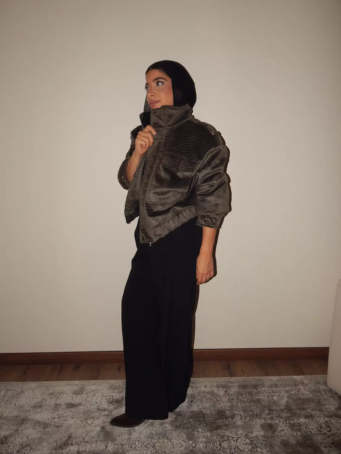 Olive Croco Suede Jacket 3