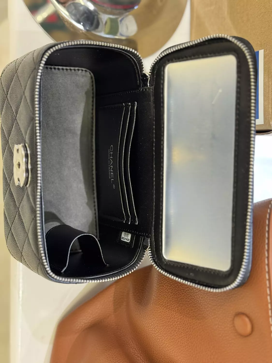 Chanel Vanity Bag with Top Handle and Shoulder Strap, Black, Silver Metal 1