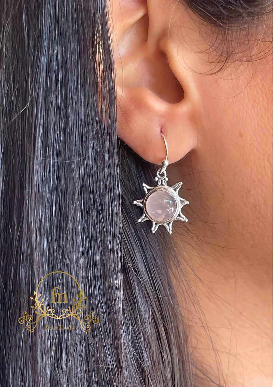Sun silver earrings with gray stone image