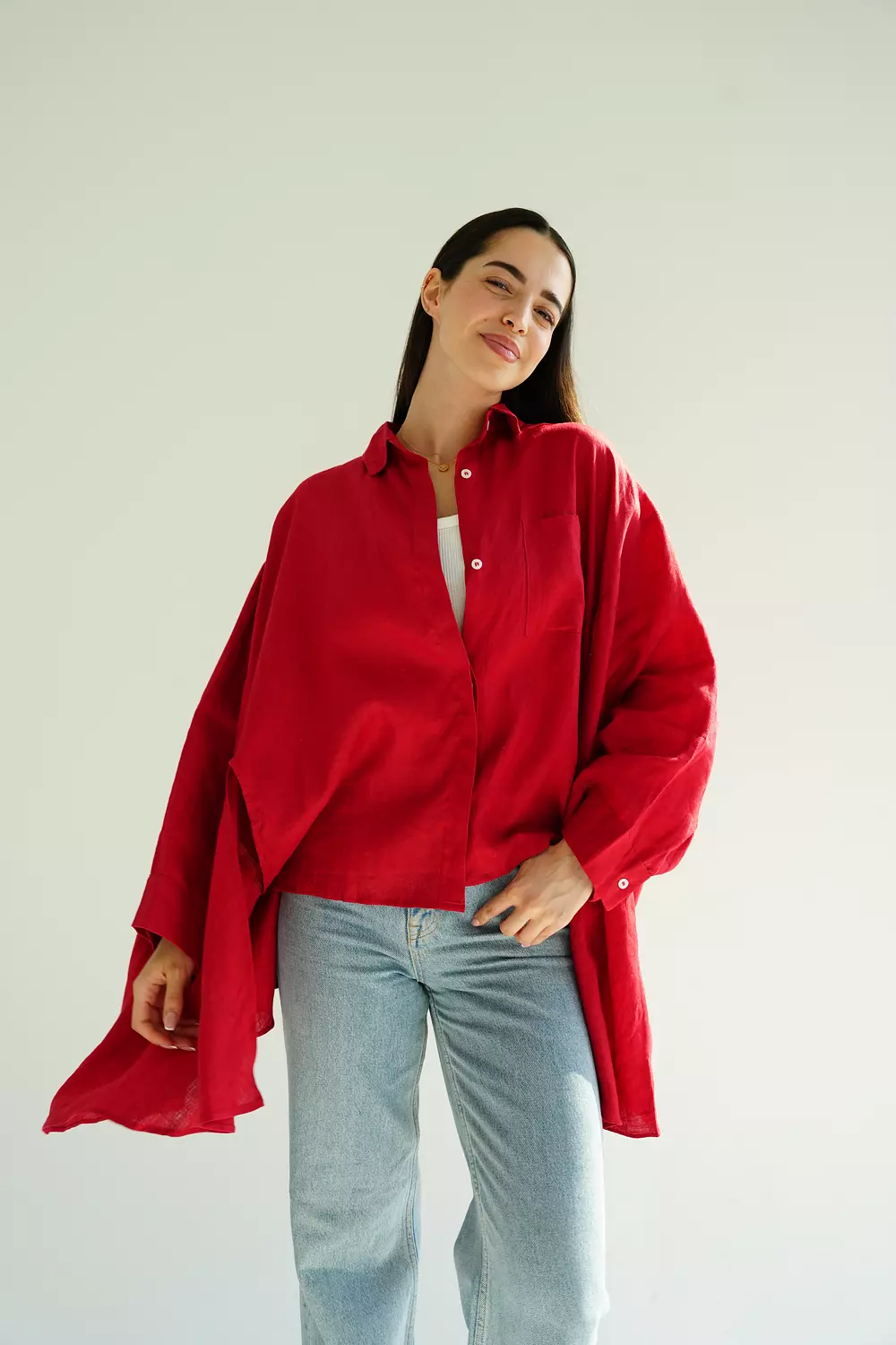Flowy linen blouse Red 3