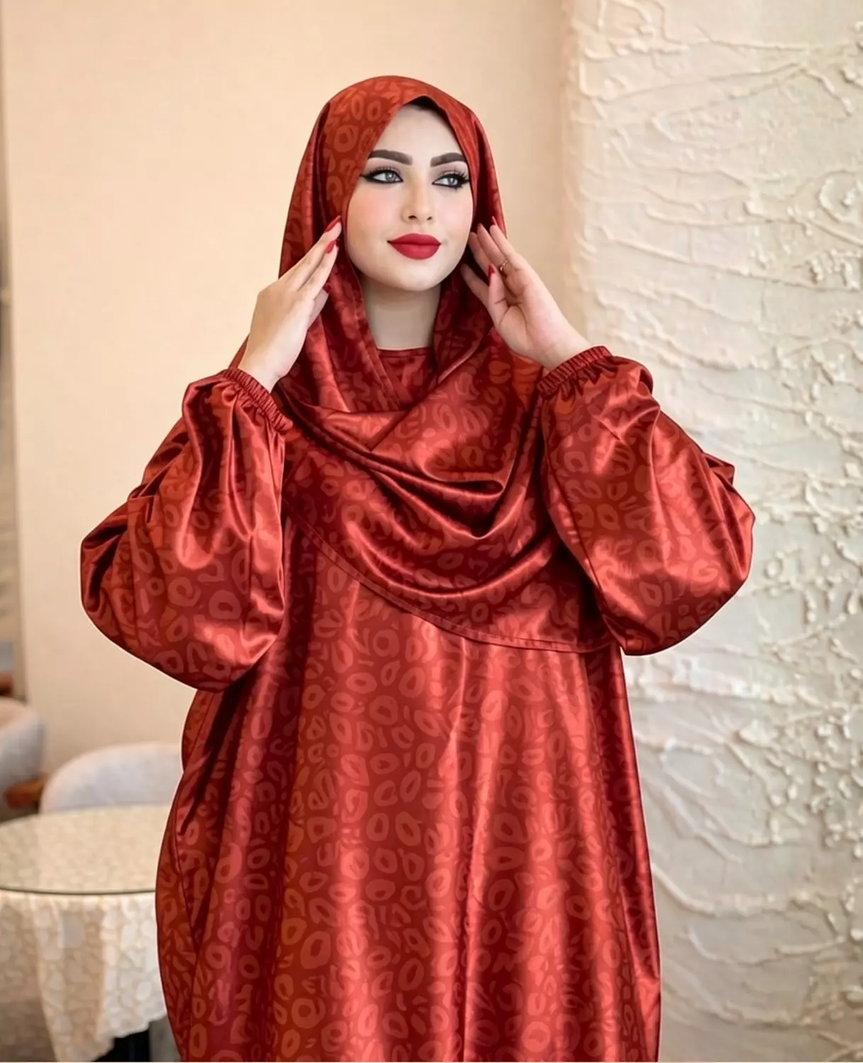Print Satin Isdal with Attached Hijab 8
