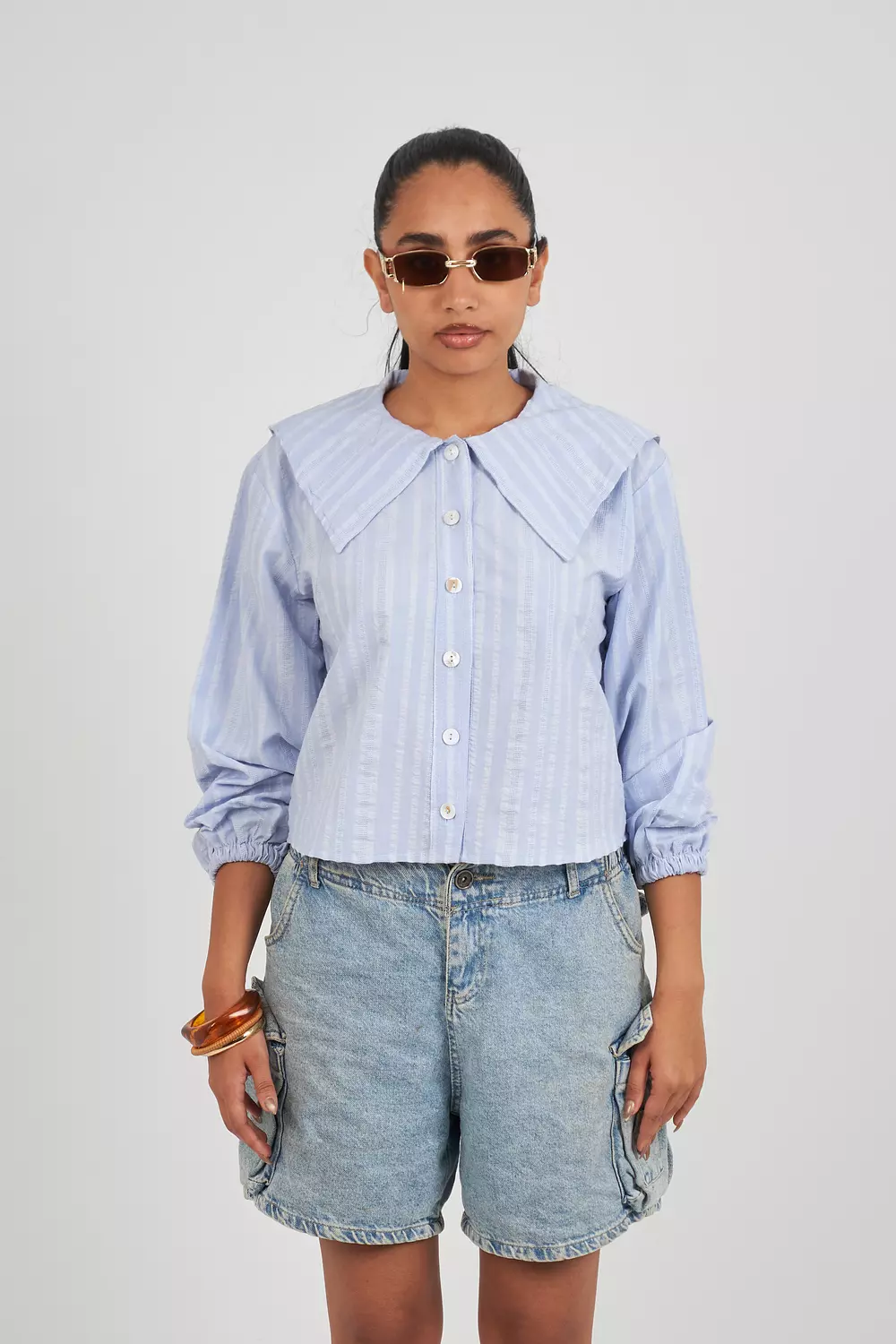 Blue-Vanilla Pan Collar Shirt  1