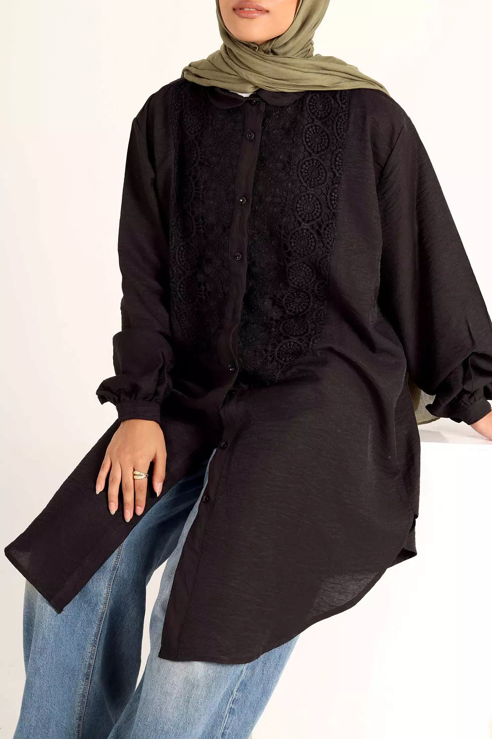 Oversized Black Shirt with Lace 11