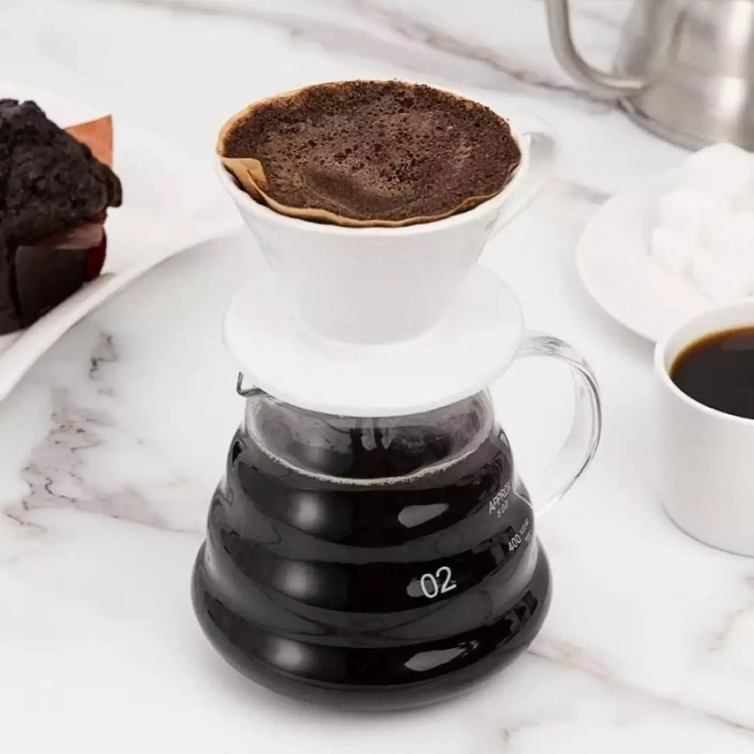 دورق تحضير القهوة المقطرة V60 حراري مدرج 600 مللي، آمن للاستخدام في الميكروويف بومبية  2