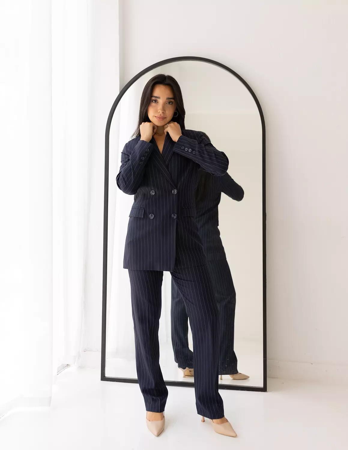 Striped Navy straight pants  image