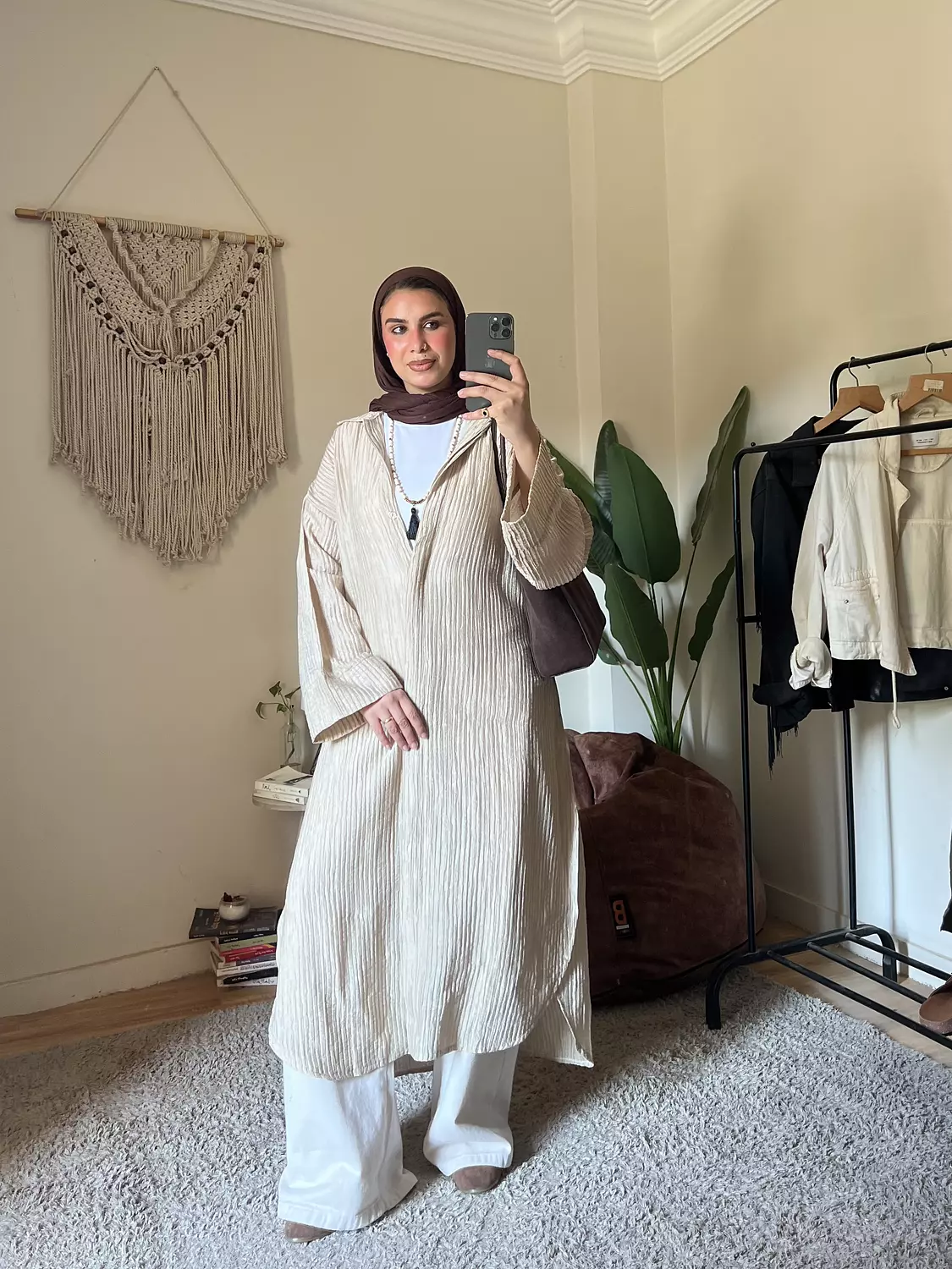 Crinkle Shirt Dress in Beige 4
