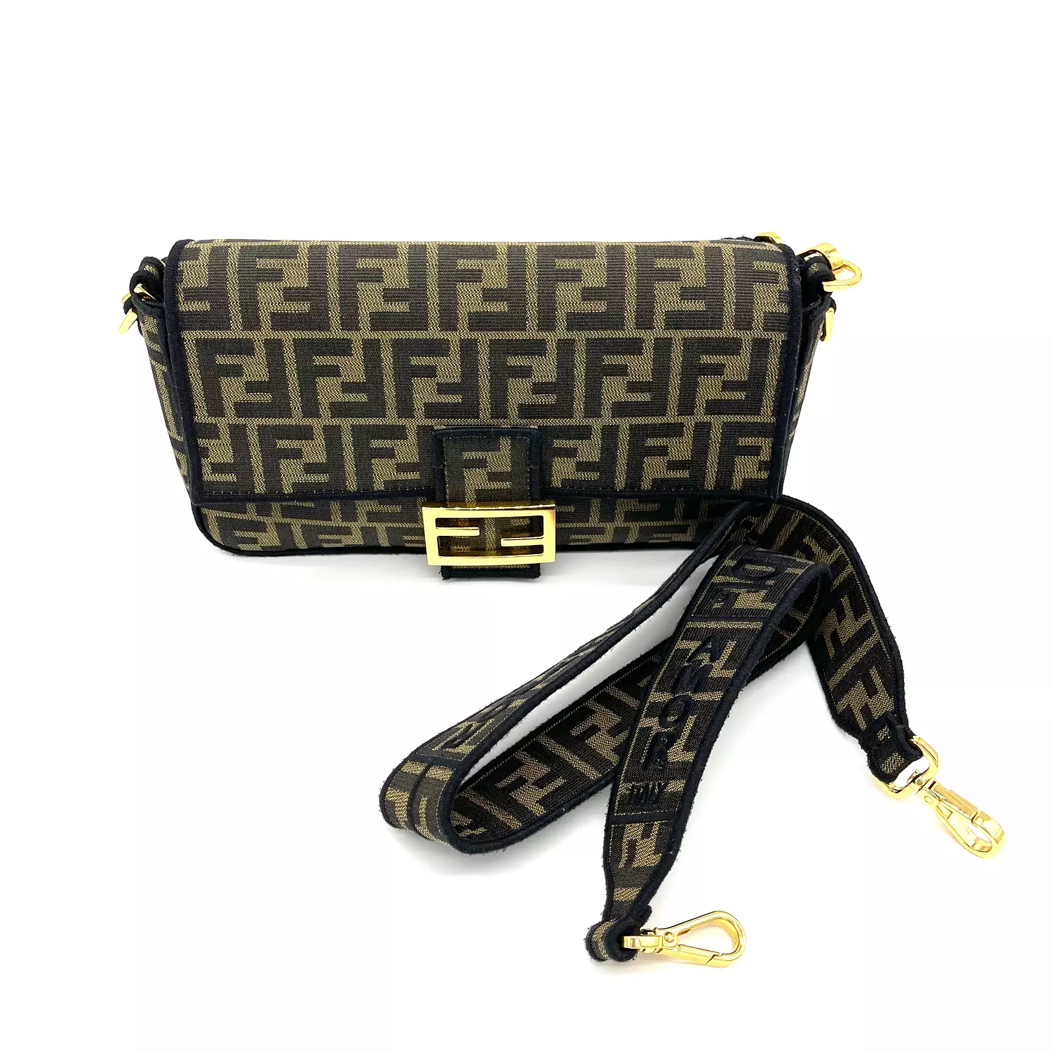 FENDI Baguette Brown FF Jacquard Fabric Bag 5