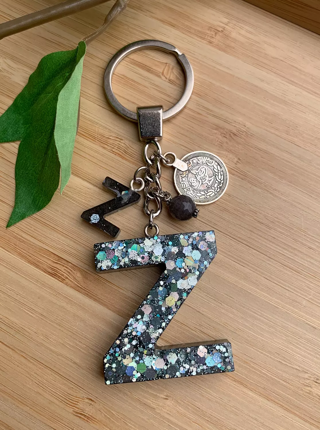 Resin Letters Keychain ( Glitter Space Grey ) "By Order" 15