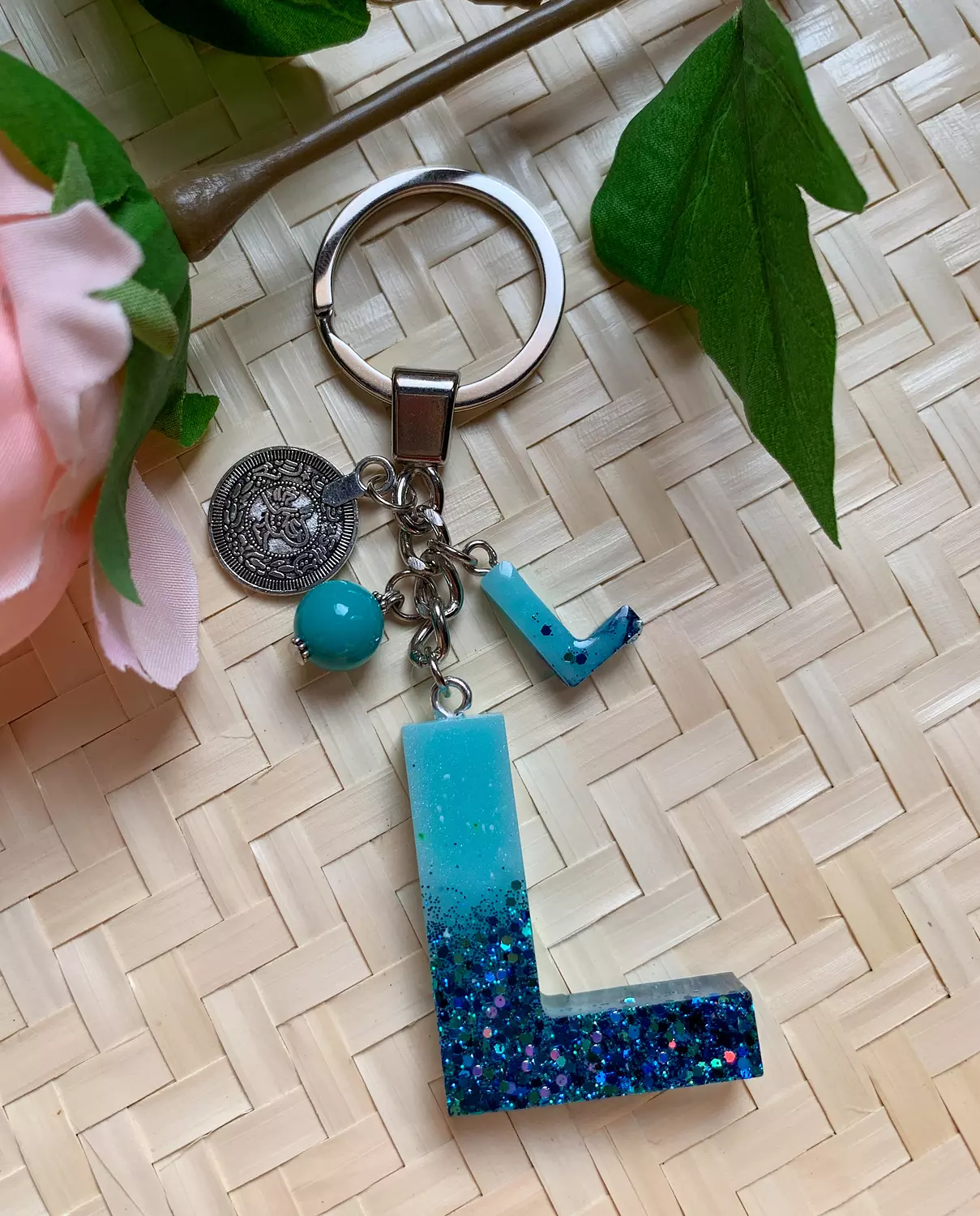 Resin Letters Keychain ( Glitter Blue ) "By Order" 11