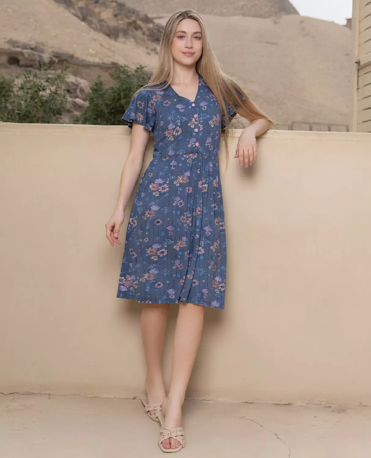 Floral V-Neck Homewear Dress image