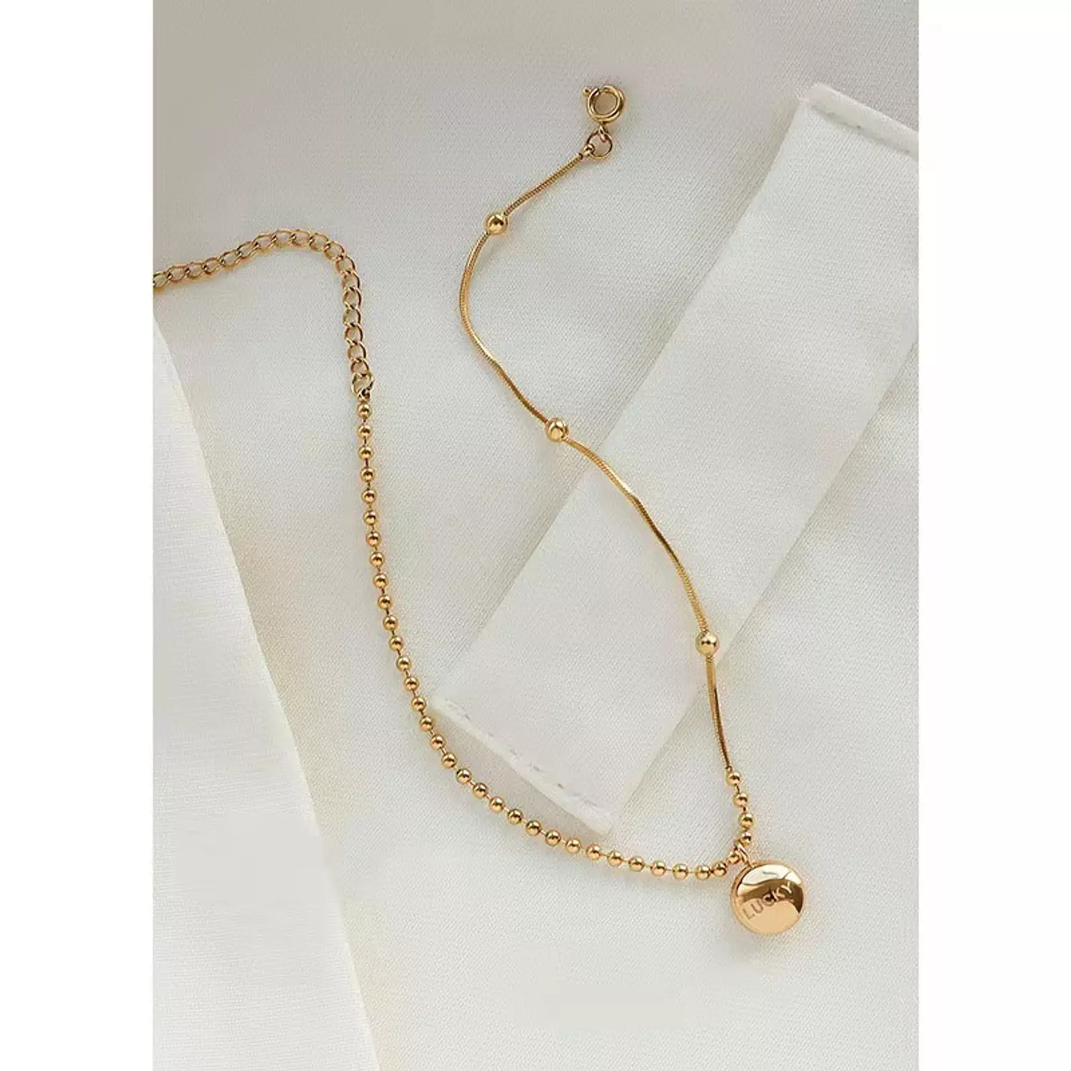Half beaded gold anklet hover image