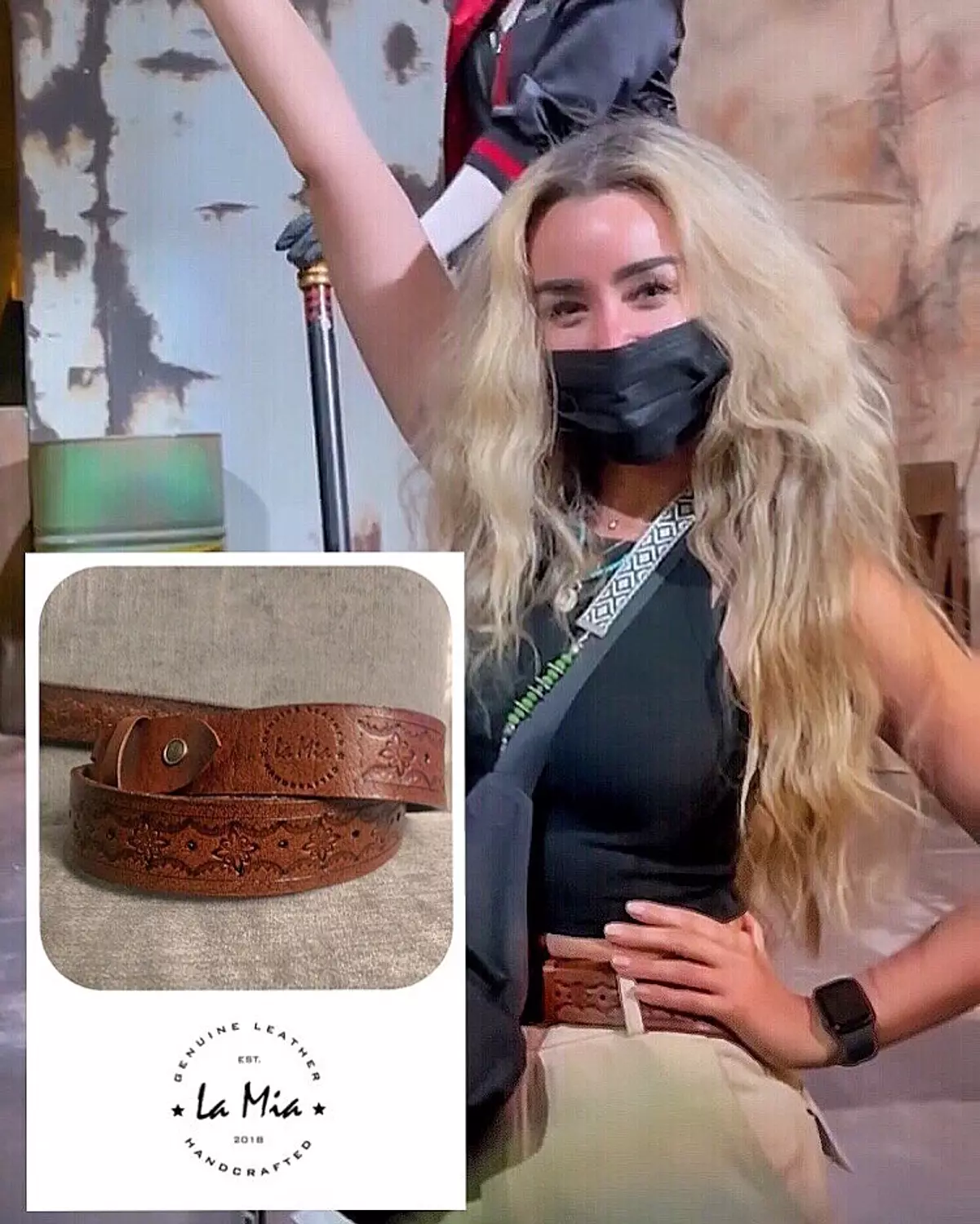 Tooled leather belt - Star flower 13