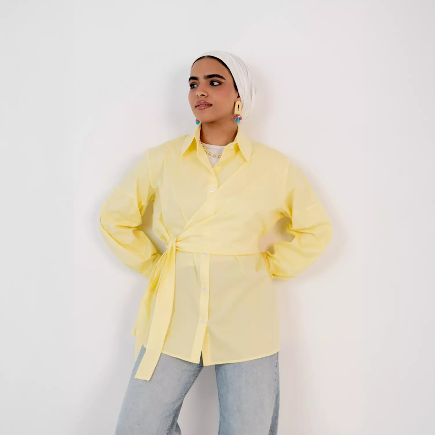 Wrapped shirt popline - Yellow  image