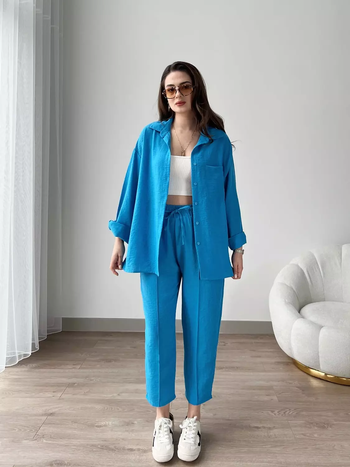 Short Leg Relax Fit Shirt Trouser Set - blue 4