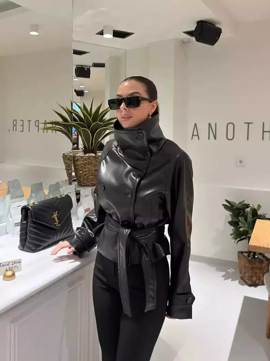 Belted Cropped Leather Jacket 2