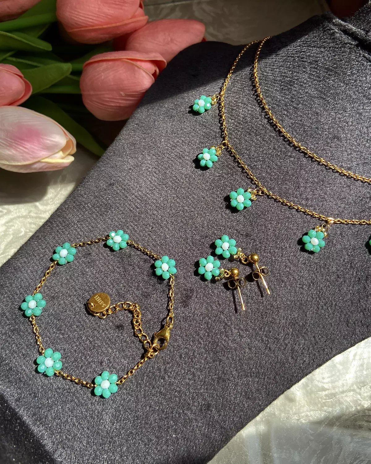 Turquoise flowers ( necklace, earrings and bracelet)🩵✨ 1
