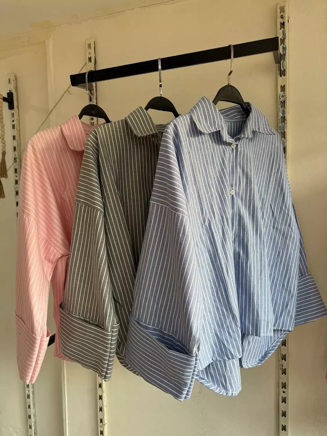 Oversized Shirt with Vertical Pinstripes and Statement Cuffs 2
