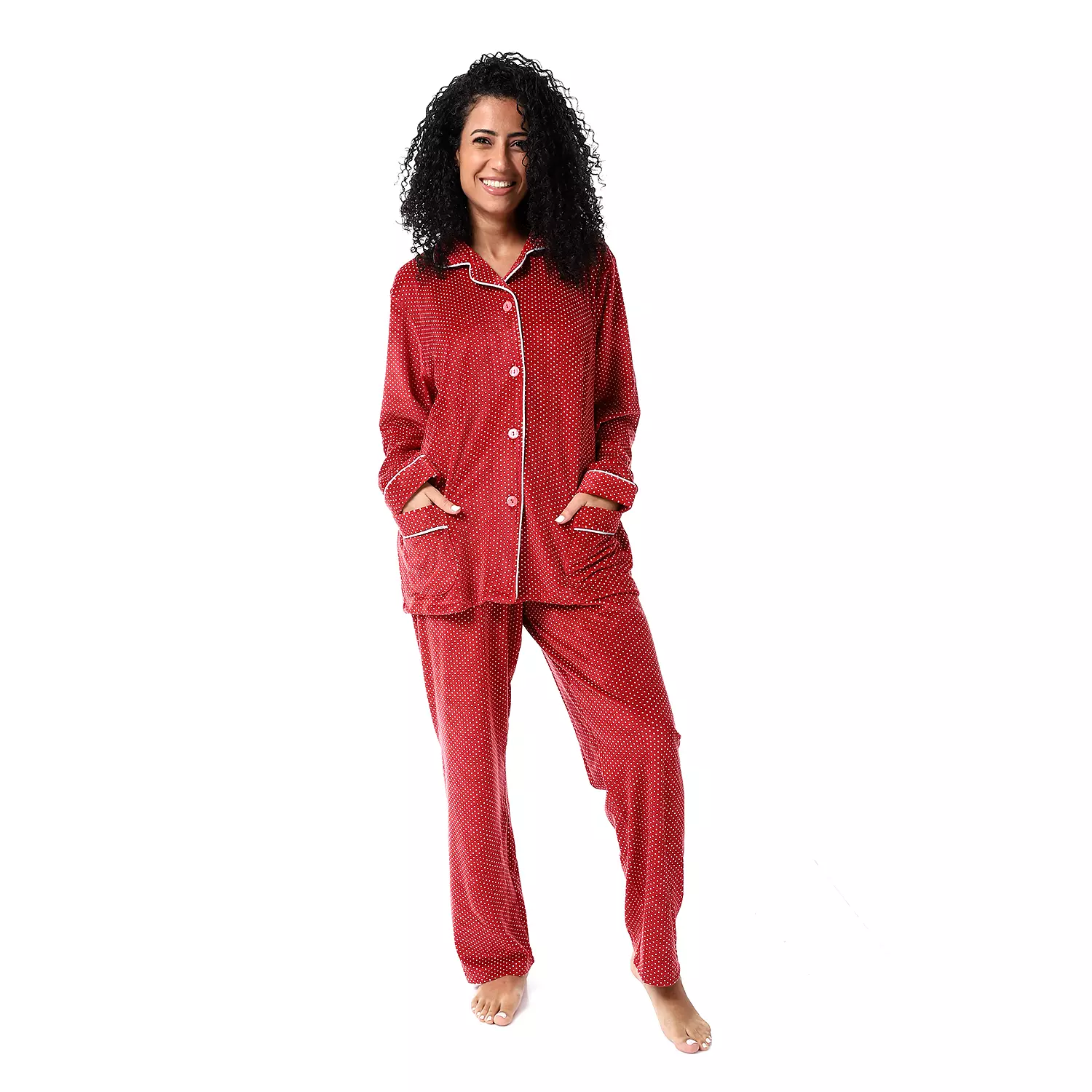 Women Classic Fleece PJ - Dark Red- 2505 image
