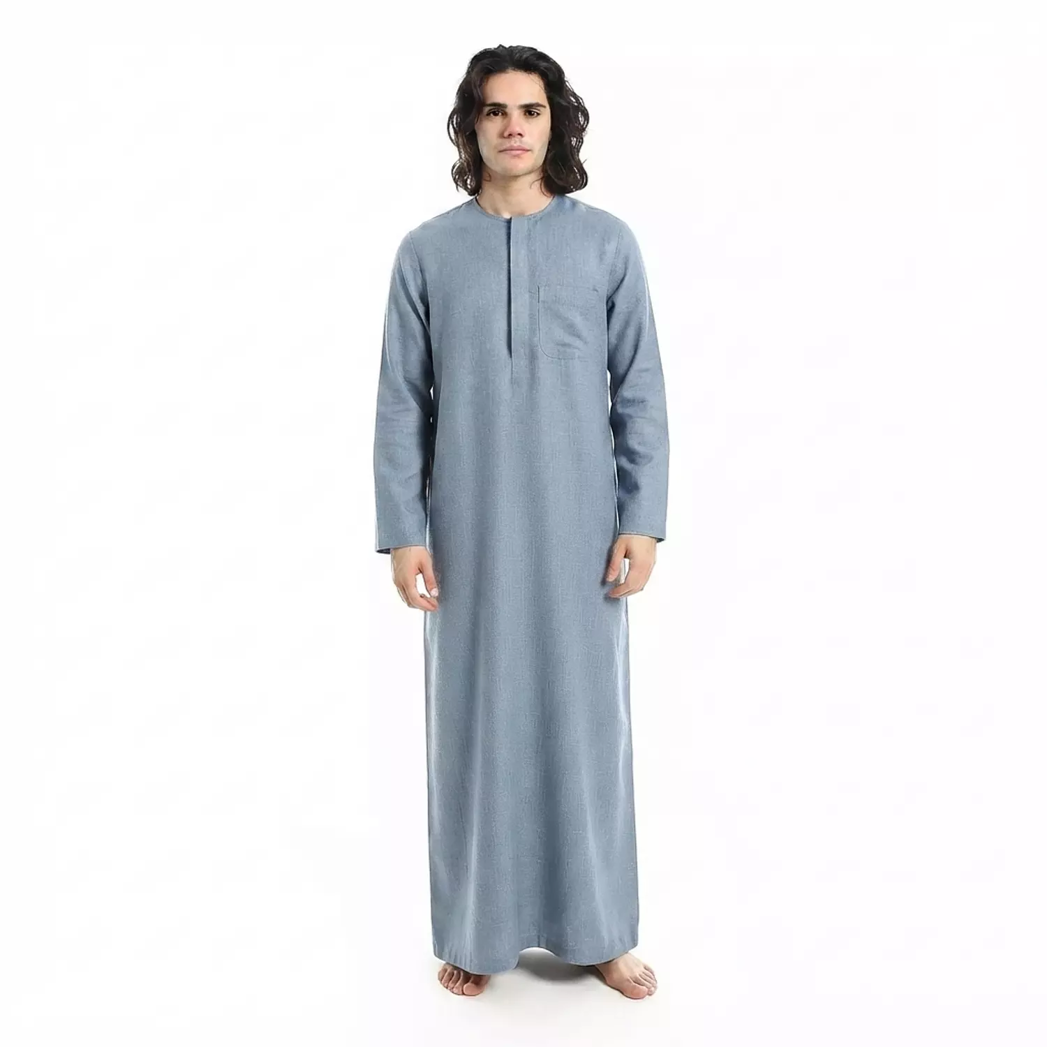 Men Galabeya Long Sleeves - Linen - 2326 - Bluish Grey image