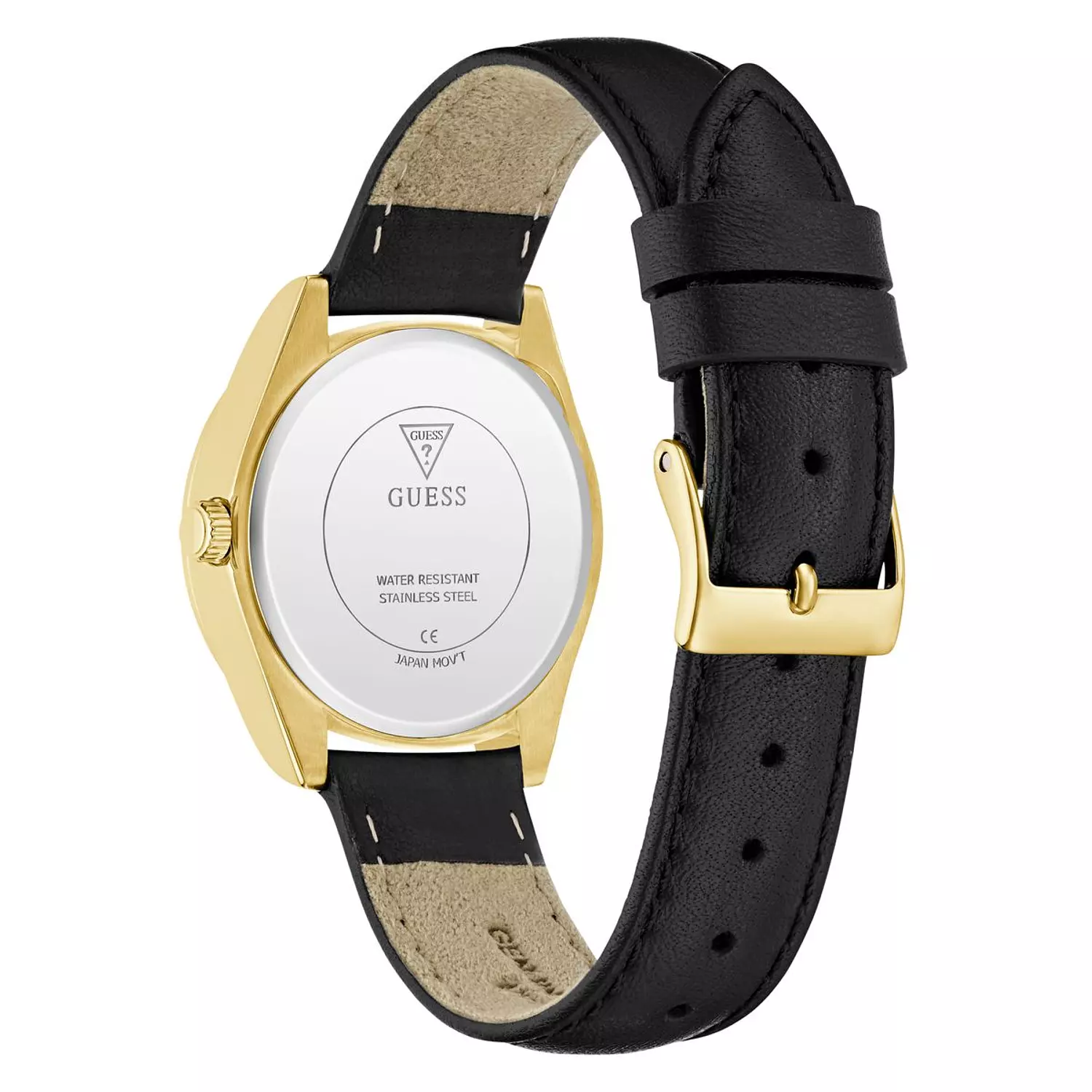 GUESS Ladies Black Gold Tone Analog Watch Black Genuine Leather Strap GW0989L2 2