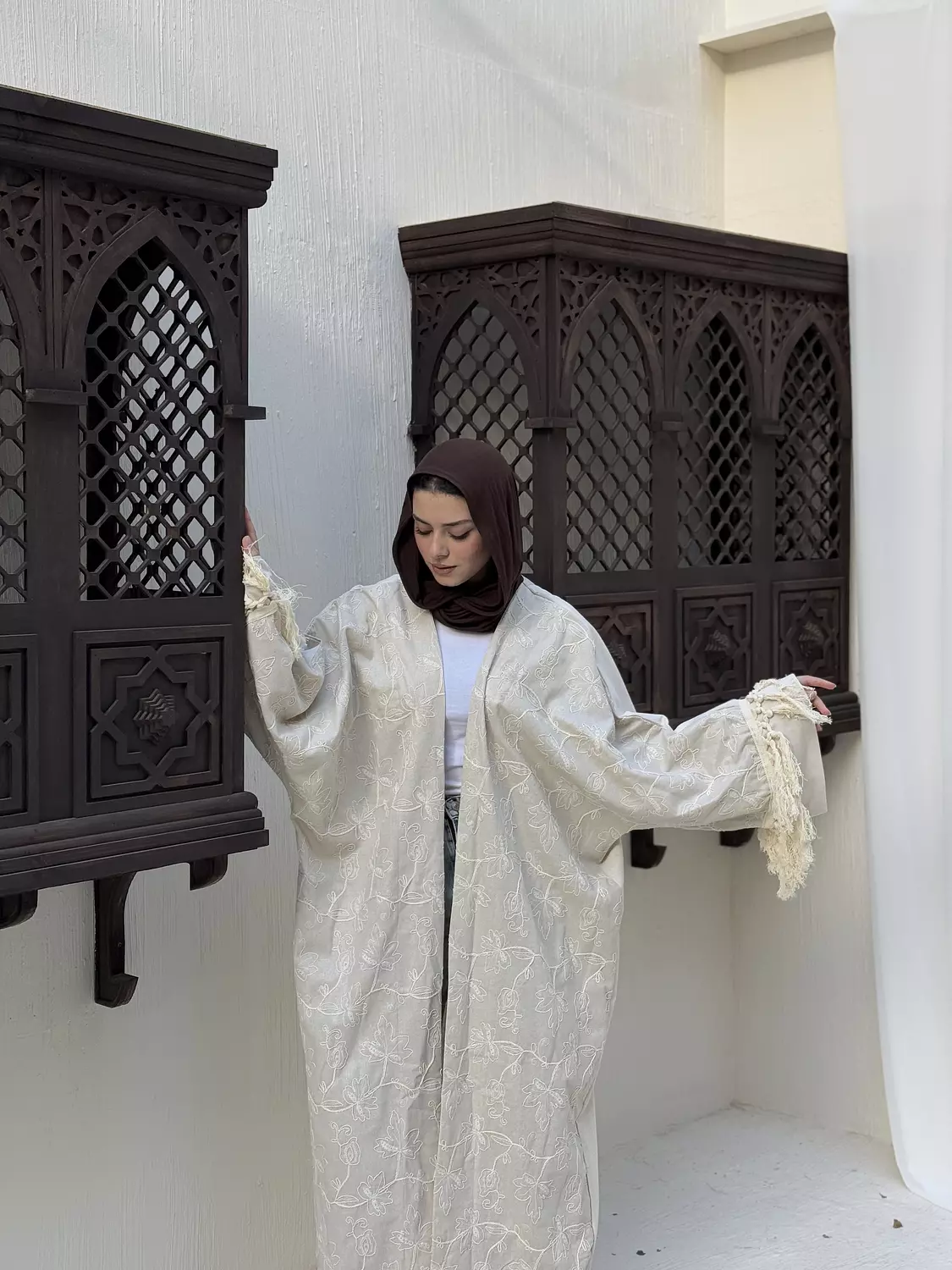 Embroidered Beige Kaftan 7