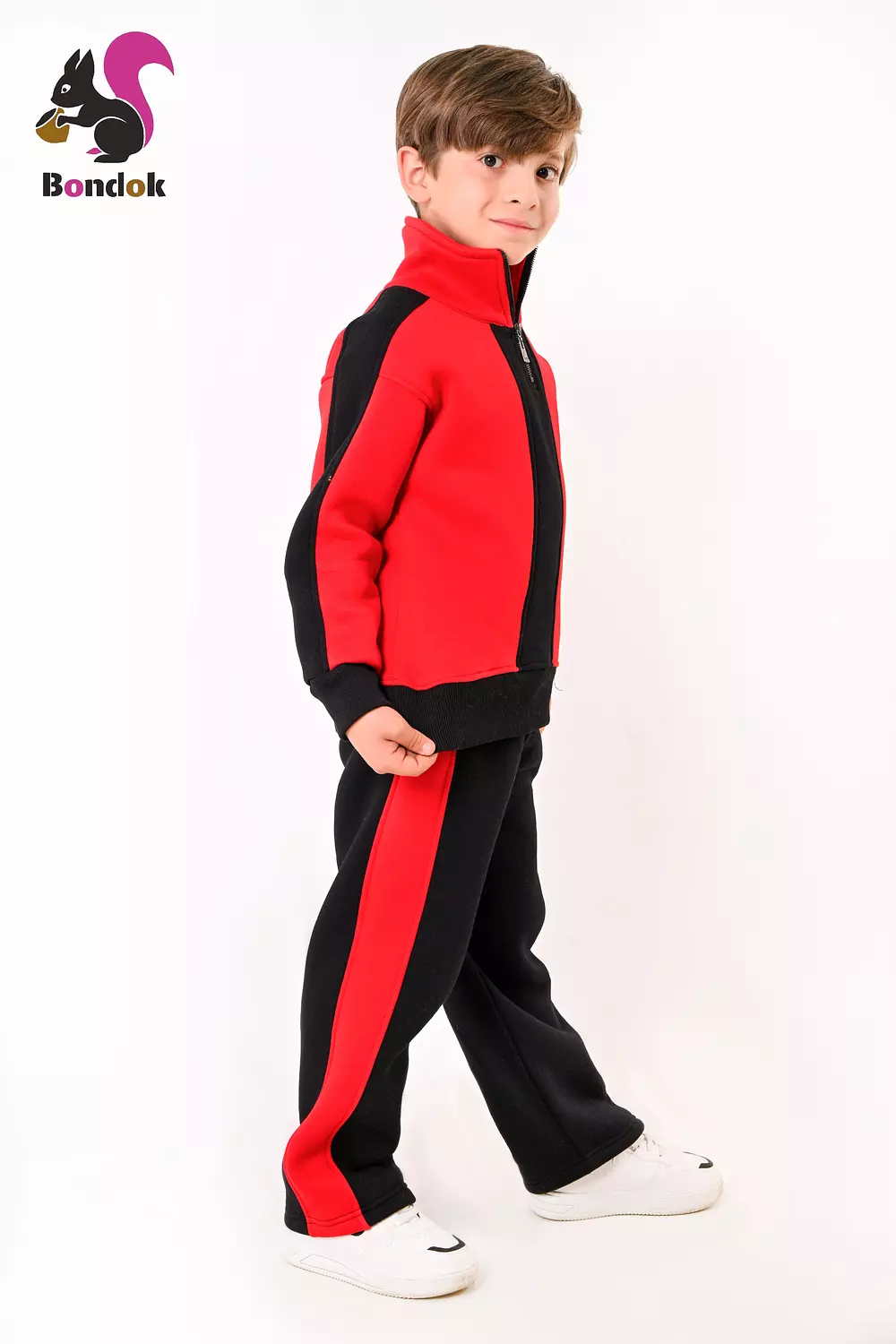 BONDOK Boys’ Winter Black-Strip Tracksuit – High-Neck Half-Zip Sweatshirt & Joggers Set – Cozy Melton , Ages 4–14 11