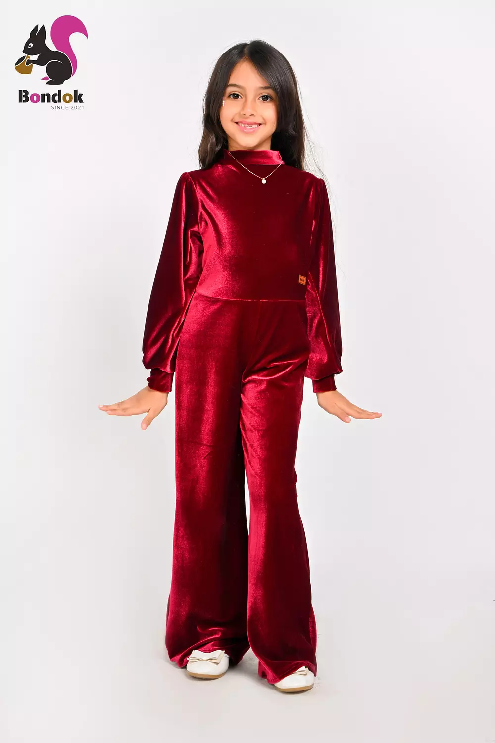 Girls Velvet Jumpsuit, Long Sleeve Wide Leg 11